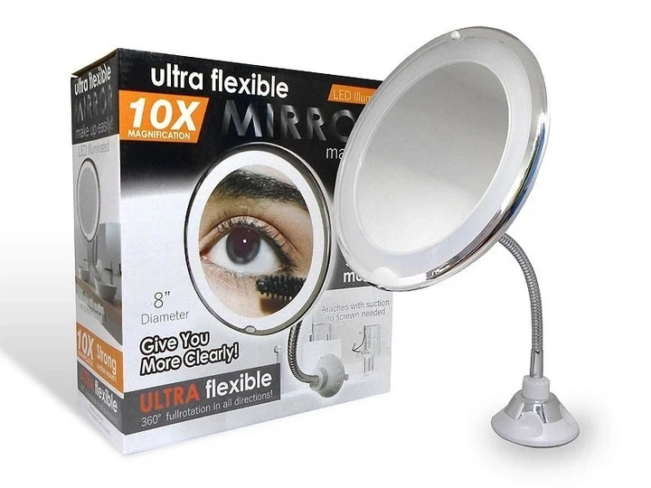 Світлодіодне LED дзеркало 10х Ultra Flexible Mirror для макіяжу з присоском на гнучкій ніжці - Фото 2 Світлодіодне LED дзеркало 10х Ultra Flexible Mirror для макіяжу з присоском на гнучкій ніжці - зображення 2
