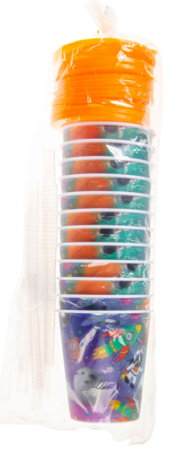 Zestaw kubków Duckiez Kosmos ze słomką i pomarańczową pokrywką 250 ml 12 szt (5413247181756) - obraz 2