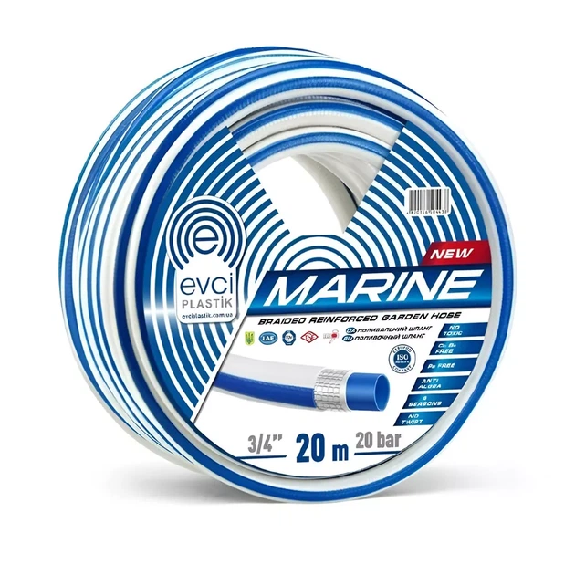 Шланг для поливу Evci Plastik Marine ПВХ Ø 3/4", чотиришаровий, армований, бухта 20 м - Фото 1 Шланг для поливу Evci Plastik Marine ПВХ Ø 3/4", чотиришаровий, армований, бухта 20 м - изображение 1