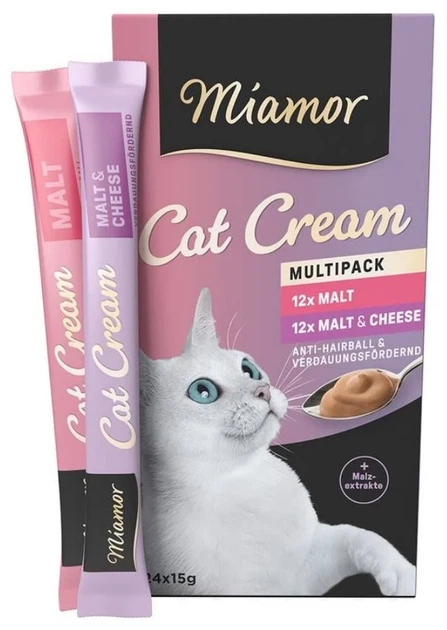 Вершковий крем ласощі для виведення шерсті Miamor Cat Cream Snack з сиром та солодом для котів 15 г 24 шт - Фото 1 Вершковий крем ласощі для виведення шерсті Miamor Cat Cream Snack з сиром та солодом для котів 15 г 24 шт - изображение 1