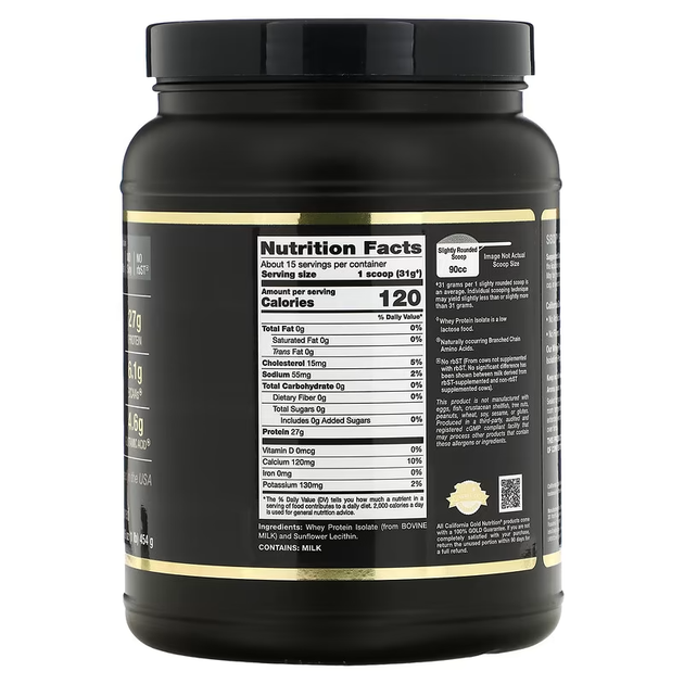 Ізолят сироваткового протеїну California Gold Nutrition (Whey protein isolate) 454 г CGN01064 - Фото 2 Ізолят сироваткового протеїну California Gold Nutrition (Whey protein isolate) 454 г CGN01064 - зображення 2