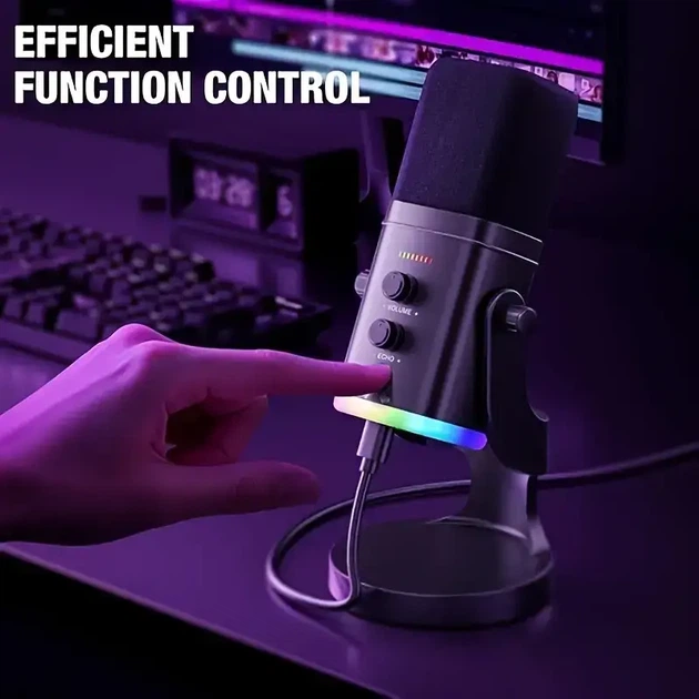 Динамічний мікрофон XLR/USB з RGB підсвіткою, для стрімінгу, подкастів, ігор і вокалу, з Mute та виходом для навушників - зображення 4