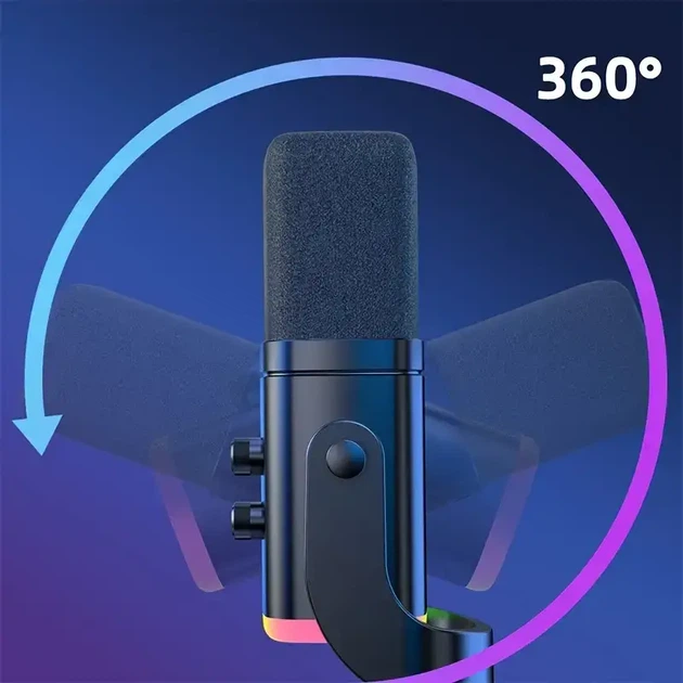 Динамічний мікрофон XLR/USB з RGB підсвіткою, для стрімінгу, подкастів, ігор і вокалу, з Mute та виходом для навушників - зображення 6