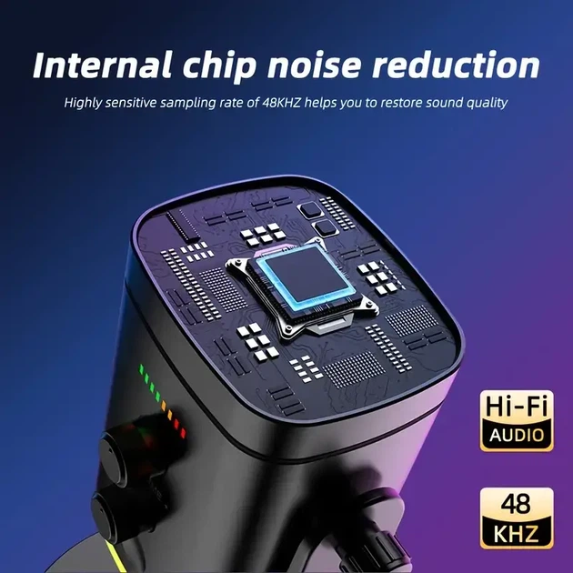 Динамічний мікрофон XLR/USB з RGB підсвіткою, для стрімінгу, подкастів, ігор і вокалу, з Mute та виходом для навушників - зображення 9