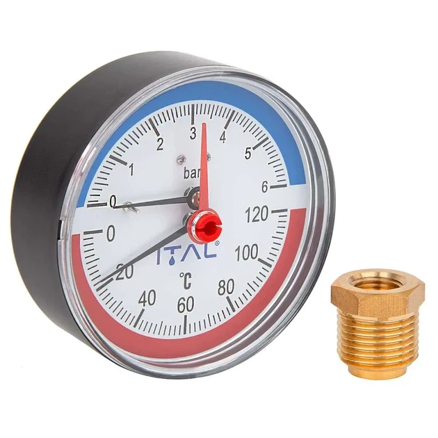 Термоманометр фронтальний ITAL Ø80мм 1/4"+1/2" 120ºC 6 бар (PM-IT0012) - зображення 2