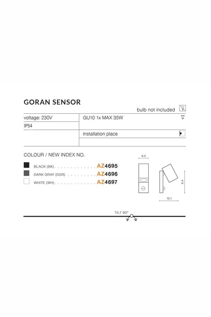 Вуличний світильник настінний з датчиком руху Azzardo AZ4697 Goran Sensor GU10 1x35W IP54 білий - изображение 3