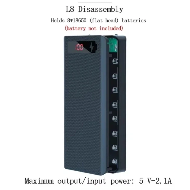 Корпус-кейс DIY под АКБ 8x18650 (18650 8шт)/ повербанк 10W 2xUSB, Type-C, microUSB, dark green (БЕЗ АКБ) - изображение 2