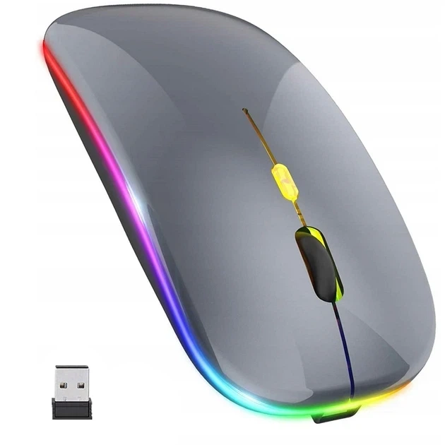 Бездротова акумуляторна RGB мишка беспроводная Grey, Bluetooth 5.1 WiFi 2.4 DPI 800/1200/1600, перезаряджається - Фото 1 Бездротова акумуляторна RGB мишка беспроводная Grey, Bluetooth 5.1 WiFi 2.4 DPI 800/1200/1600, перезаряджається - зображення 1