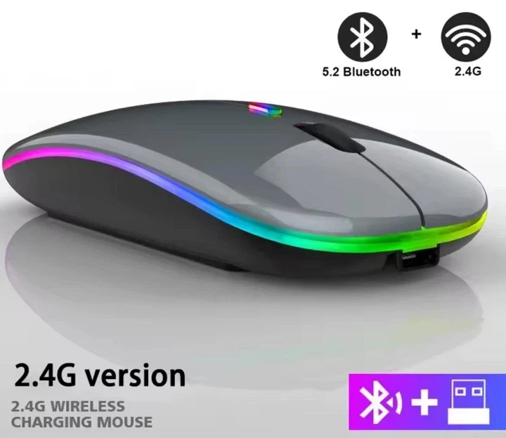 Бездротова акумуляторна RGB мишка беспроводная Grey, Bluetooth 5.1 WiFi 2.4 DPI 800/1200/1600, перезаряджається - Фото 2 Бездротова акумуляторна RGB мишка беспроводная Grey, Bluetooth 5.1 WiFi 2.4 DPI 800/1200/1600, перезаряджається - зображення 2