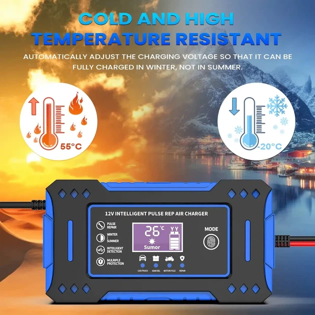 Інтелектуальний імпульсний зарядний пристрій 12V-6A з РК-дисплеєм та функцією відновлення (ремонту) АКБ - зображення 3