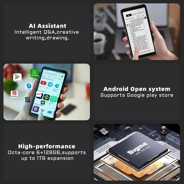 Электронная книга в формате смартфона 5.84" Bigme HiBreak 6/128 ГБ 4G 1Sim Android 11 Wi-Fi Bluetooth Цветной сенсорный E-Ink экран (1440×720) До нескольких дней в режиме чтения (зависит от использования 4G) Черный Б/В - изображение 3
