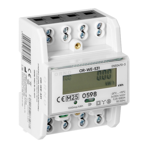 Счетчик электроэнергии 3F 80A OR-WE-531 3 модуля DIN-рейка TH-35 - изображение 4