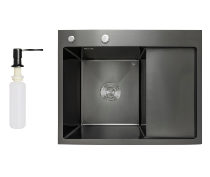 Кухонна мийка чаша зліва H6350BR PVD вбудована 3.0/1.0 мм Black, 630х500/215 мм, Lidz - Фото 1 Кухонна мийка чаша зліва H6350BR PVD вбудована 3.0/1.0 мм Black, 630х500/215 мм, Lidz - зображення 1