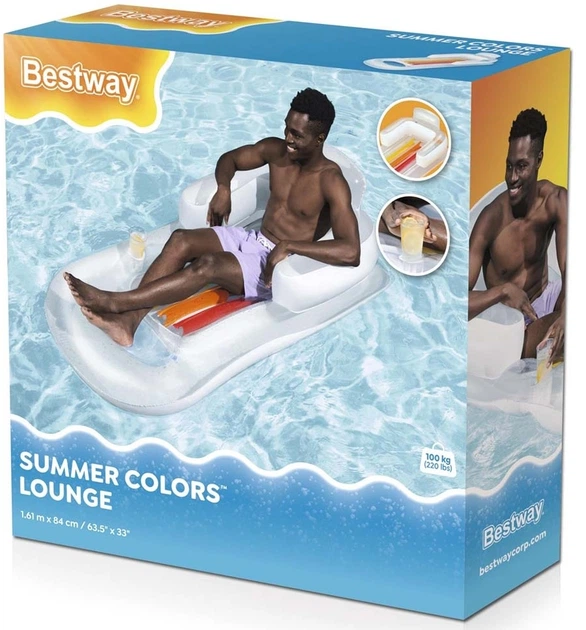 Materac dmuchany Bestway plażowy z oparciem i podłokietnikami 161 x 84 cm Bialy (6941607386279) - obraz 2