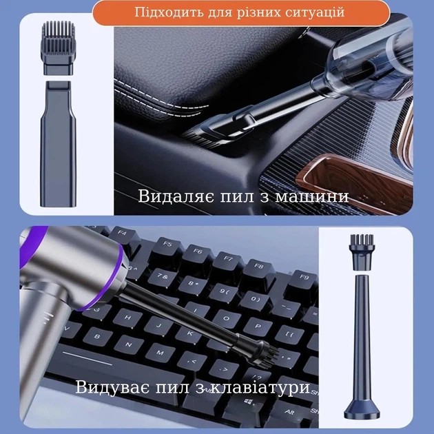 Пилосос автомобільний Shunzhou HP-11-6703BSV Grey акумуляторний 4 в 1 з функцією компресора та ліхтарика 6000 мАг (107-80-HP-11-6703BSV) - зображення 5