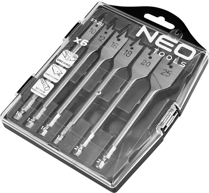 Набір свердел по дереву Neo Tools пір’яні 6 шт. (5906692009442) - зображення 3