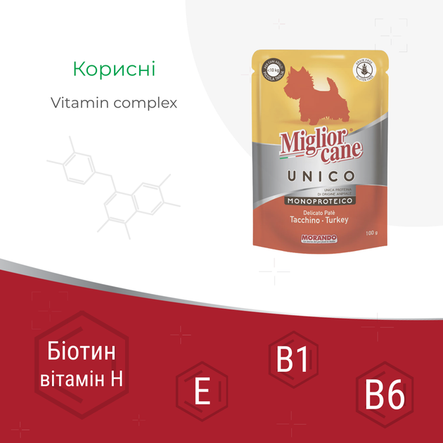 Консервированный корм Morando Migliorcane UNICO Влажный корм для собак, паштет из индейки 100 г (m02453) - изображение 3