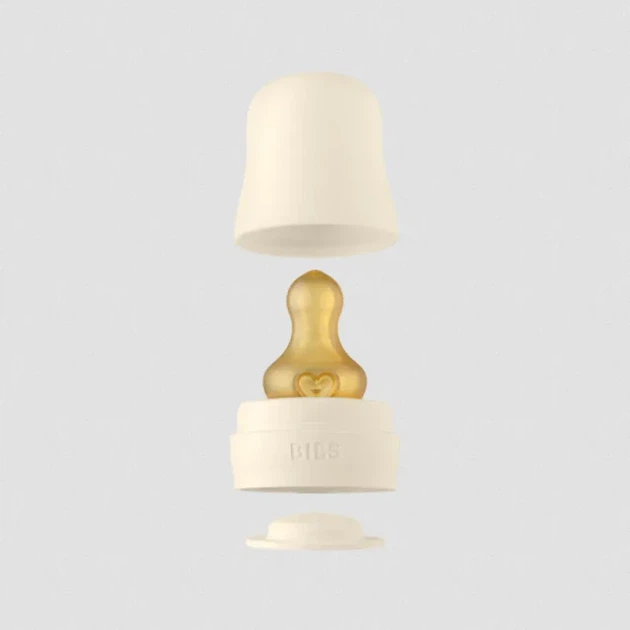 Скляна дитяча пляшечка BIBS 240 ml Baby Glass Bottle повний комплект Ivory, середній потік 2+m - зображення 5