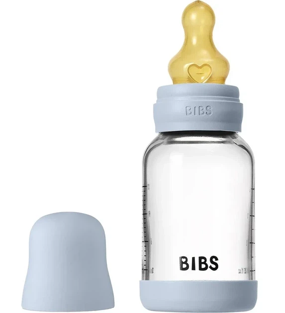 Скляна BIBS Baby Glass Bottle дитяча пляшечка повний комплект Baby Blue - 120 ml - изображение 5