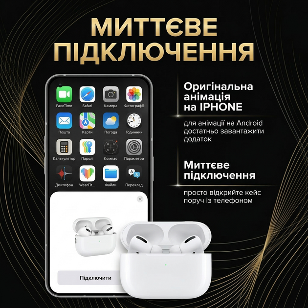 Навушники бездротові з активним шупопоглинанням Air Pro 2nd gen бездротові Bluetooth навушники з магнітним зарядним чохлом MagSafe та бездротовою зарядкою миттєве підключення White Kayfovo AE2GN - Фото 2 Навушники бездротові з активним шупопоглинанням Air Pro 2nd gen бездротові Bluetooth навушники з магнітним зарядним чохлом MagSafe та бездротовою зарядкою миттєве підключення White Kayfovo AE2GN - зображення 2