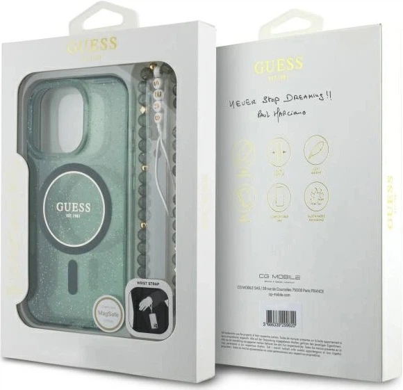 Панель Guess IML Glitter With Pearl Strap MagSafe для Apple iPhone 16 Pro Max Green (3666339298432) - зображення 4