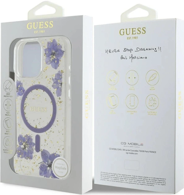 Etui Guess Resin Flowers MagSafe do Apple iPhone 16 Pro Fioletowy (3666339352400) - obraz 4