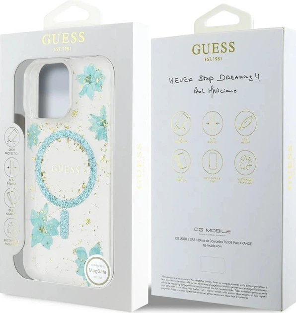 Панель Guess Resin Flowers Glitter MagSafe для Apple iPhone 16 Pro Turquoise (3666339429201) - зображення 4