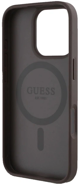 Etui Guess Grained Hot Stamp Peony Triangle Logo MagSafe do Apple iPhone 16 Pro Brązowe (3666339427849) - obraz 3