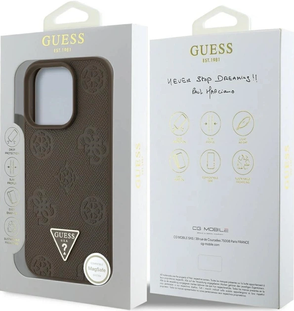 Etui Guess Grained Hot Stamp Peony Triangle Logo MagSafe do Apple iPhone 16 Pro Brązowe (3666339427849) - obraz 4
