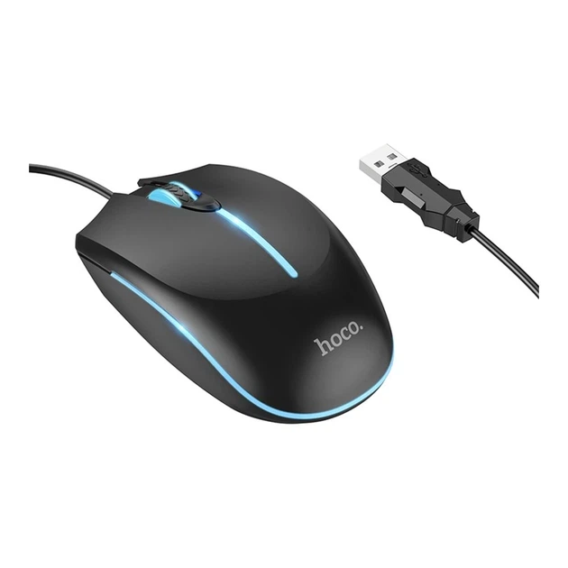 Проводная компьютерная мышь Hoco GM37 игровая с LED-подсветкой и оптическим датчиком 1000 DPI Черная - изображение 2