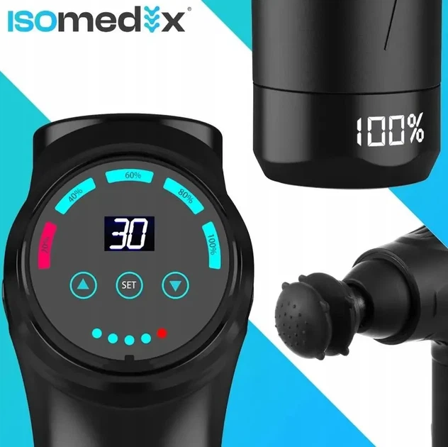 Перкуссионный массажер пистолет для тела Isomedix 26441, 30 скоростей, 12 насадок, кейс - изображение 8