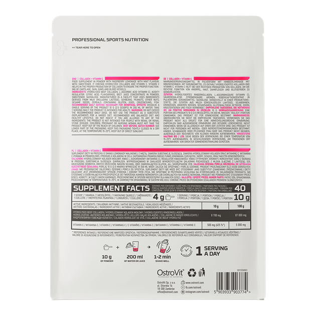Колаген з вітаміном C Ostrovit (Collagen+Vitamin C) 400 г зі смаком малина-м'ята OST03774 - зображення 2