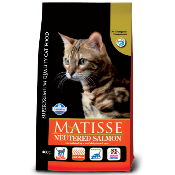 Сухий корм Farmina Matisse Neutered Salmon для стерилізованих кішок, з лосось, 400 г (179043) - Фото 1 Сухий корм Farmina Matisse Neutered Salmon для стерилізованих кішок, з лосось, 400 г (179043) - изображение 1