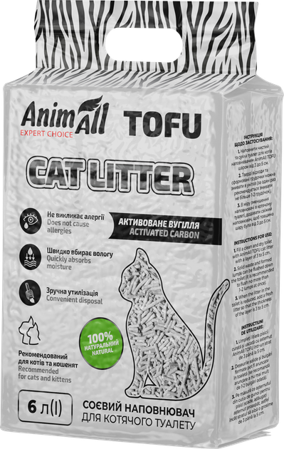 Наполнитель AnimAll Tofu с активированным углем 2.6 кг/6 л (4820224501536) - изображение 2