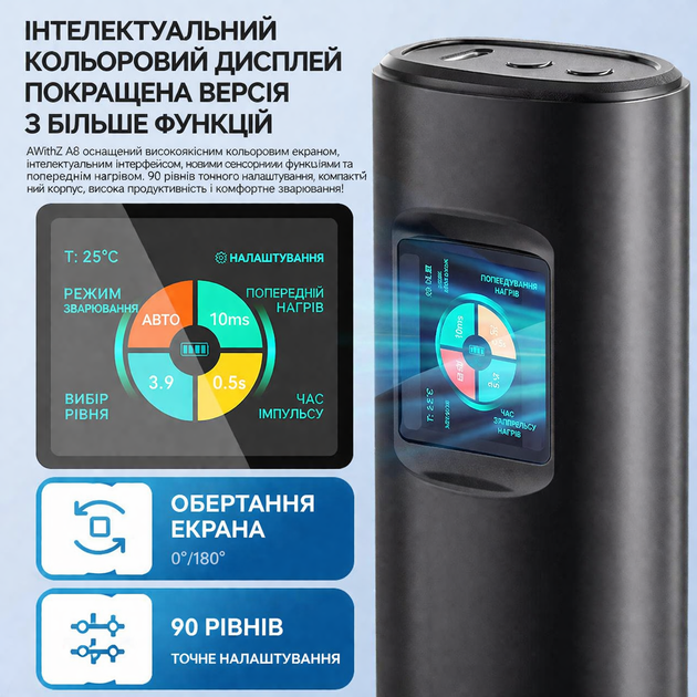 Точечная сварка AwithZ H Series портативная для аккумуляторов 18650 с цветным экраном черный - изображение 3