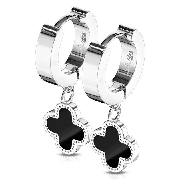 Серьги Черный клевер в стиле Van Cleef 13 мм медицинская сталь - Фото 1 Серьги Черный клевер в стиле Van Cleef 13 мм медицинская сталь - изображение 1