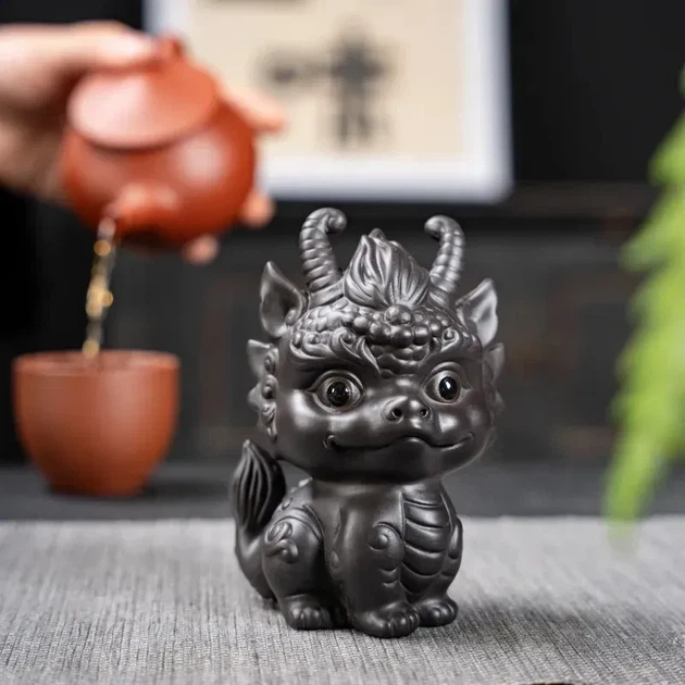 Чайна фігурка для церемонії Дракон із глини Tea Pet темний - Фото 3 Чайна фігурка для церемонії Дракон із глини Tea Pet темний - зображення 3