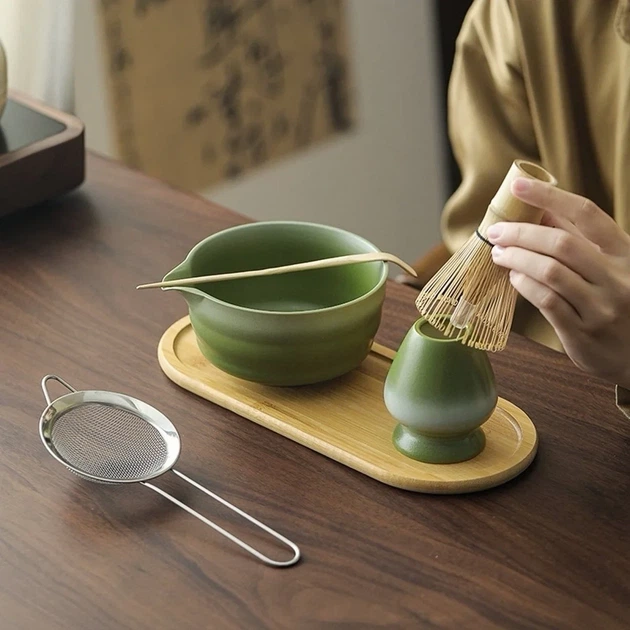 Набір для приготування чаю матча з аксесуарами в кейсі Matcha Case Kit бірюзовий бамбук-кераміка - зображення 4