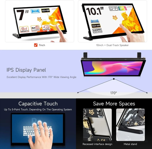 Монитор портативный сенсорный 7" LUCKFOX 7-HD-Touchscreen IPS 60 Гц - изображение 3