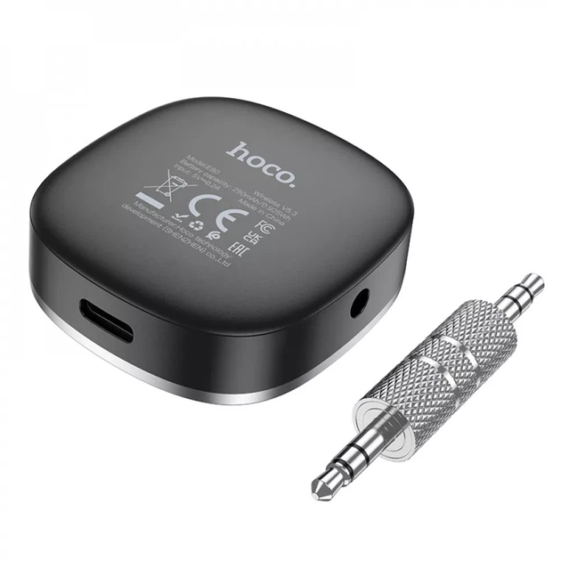 Bluetooth адаптер ресивер для автомобіля та аудіосистем Hoco E80 AUX 3.5 мм з індикацією заряду Чорний - зображення 2