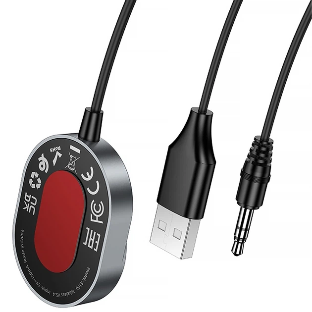 Bluetooth адаптер ресивер для автомобіля та аудіосистем Hoco E150 AUX 3.5 мм з мікрофоном Чорний - зображення 4