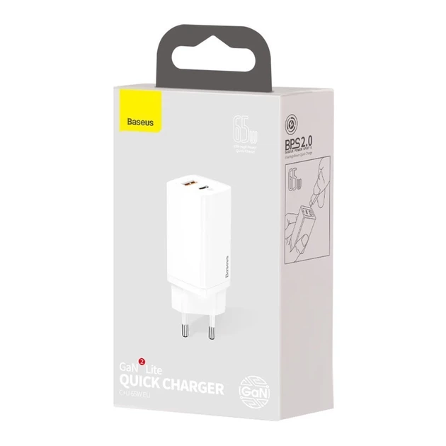 Сетевое зарядное устройство Baseus GaN2 Lite QC 65W USB-C | USB-A White (CCGAN2L-B02) - изображение 5