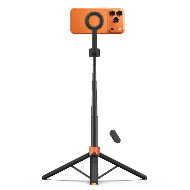 Универсальный штатив Tech-Protect L10S Bluetooth Selfie Stick Tripod Black/Orange with MagSafe (5906302352807) - Фото 3 Универсальный штатив Tech-Protect L10S Bluetooth Selfie Stick Tripod Black/Orange with MagSafe (5906302352807) - изображение 3