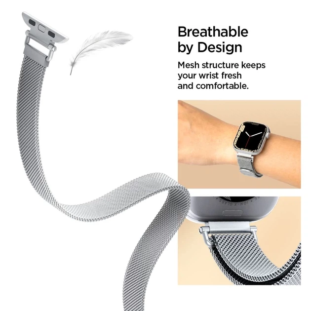 Ремінець Spigen WBM4 Band для Apple Watch Series 11/10 42 mm | Series 9/8/7 41 mm | 6/5/SE 40 mm | 3/2/1 38 mm Silver (AMP10498) - зображення 7