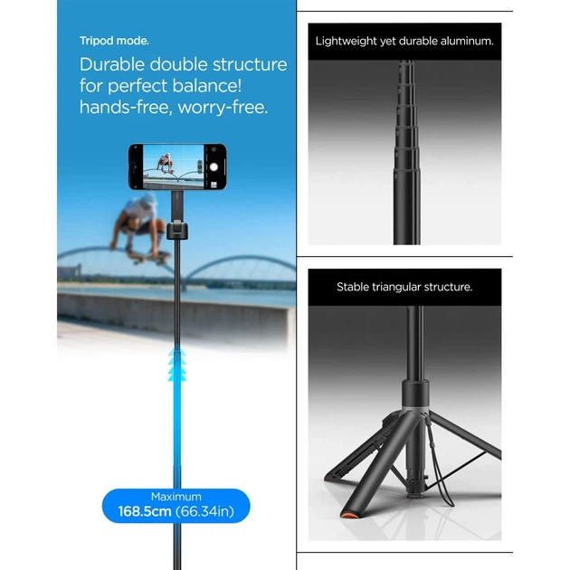 Универсальный штатив Spigen S581W Bluetooth Selfie Stick Tripod Black with MagSafe (AMP09534) - изображение 14