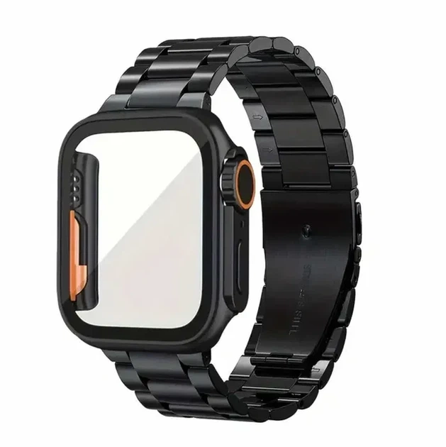 Бампер і металевий ремінець для Apple Watch на всі серії Чорний - Фото 1 Бампер і металевий ремінець для Apple Watch на всі серії Чорний - зображення 1