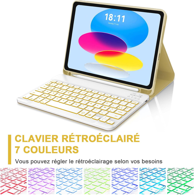 Чехол-клавиатура JADEMALL для iPad 10 (10.9", 2022, A2696/A2757/A2777), Bluetooth, QWERTZU, съемная, желтый - изображение 6
