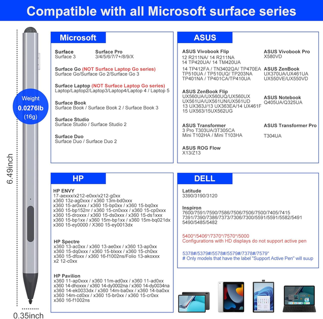 Стилус Surface Pen для Microsoft Surface Pro - 75 дней работы от батареи + 4096 Гц наклона и давления + колпачок для сенсорного - изображение 8
