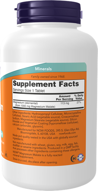 Suplement diety Now Foods Magnesium Malate 1000 mg 180 tabletek (733739013002) - obraz 2