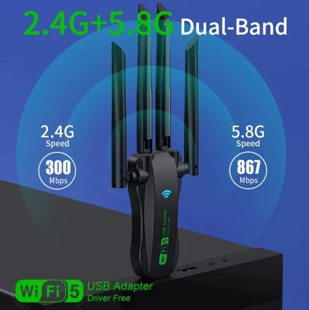 Wi-Fi адаптер AC1200 WiFi5 USB 3.0 5Ггц+2.4Ггц 4 антени V2 - зображення 2